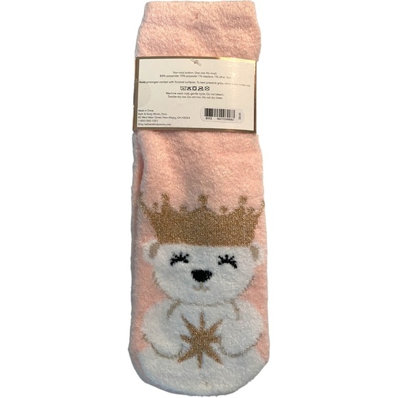 Bath & Body Works Royal POLAR BEAR Crown Pink SHEA INFUSED Socks x 1 LIMITED ED. - Picture 2 of 2